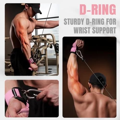 M MANUEKLEAR Pink Lifting Straps with Double D-Rings for Cable Machine & Weight Training, Size M (6.3-7.5 inch) thumbnail 5