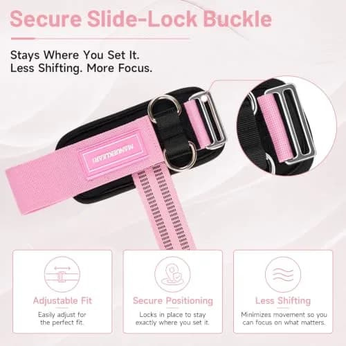 M MANUEKLEAR Pink Lifting Straps with Double D-Rings for Cable Machine & Weight Training, Size M (6.3-7.5 inch) thumbnail 6