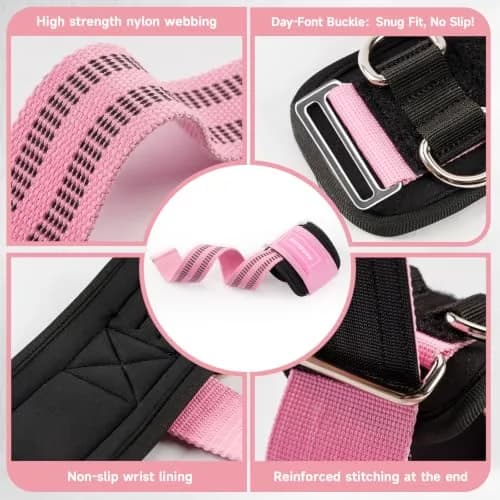 M MANUEKLEAR Pink Lifting Straps with Double D-Rings for Cable Machine & Weight Training, Size M (6.3-7.5 inch) thumbnail 7