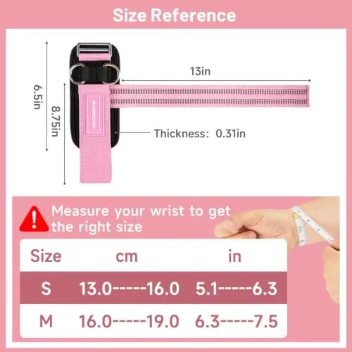M MANUEKLEAR Pink Lifting Straps with Double D-Rings for Cable Machine & Weight Training, Size M (6.3-7.5 inch) thumbnail 2