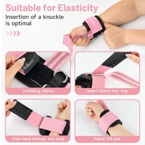 M MANUEKLEAR Pink Lifting Straps with Double D-Rings for Cable Machine & Weight Training, Size M (6.3-7.5 inch) thumbnail 3