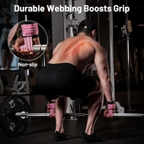 M MANUEKLEAR Pink Lifting Straps with Double D-Rings for Cable Machine & Weight Training, Size M (6.3-7.5 inch) thumbnail 4