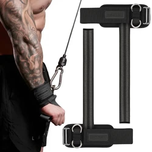 M MANUEKLEAR Black Lifting Straps with Double D-Ring & Padded Wrist Support for Weightlifting, Gym Workouts (Pair, M: 6.3-7.5 inch) thumbnail 1