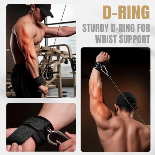 M MANUEKLEAR Black Lifting Straps with Double D-Ring & Padded Wrist Support for Weightlifting, Gym Workouts (Pair, M: 6.3-7.5 inch) thumbnail 5