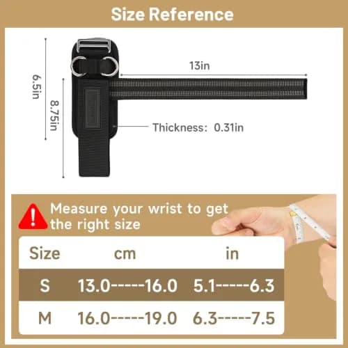 M MANUEKLEAR Black Lifting Straps with Double D-Ring & Padded Wrist Support for Weightlifting, Gym Workouts (Pair, M: 6.3-7.5 inch) thumbnail 2