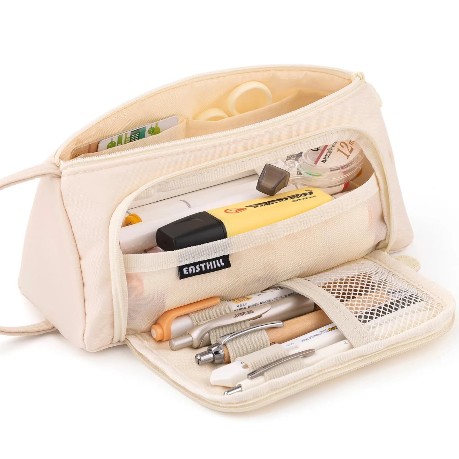EASTHILL Cream Large Capacity Pencil Case Organizer with Handheld Band - main product image