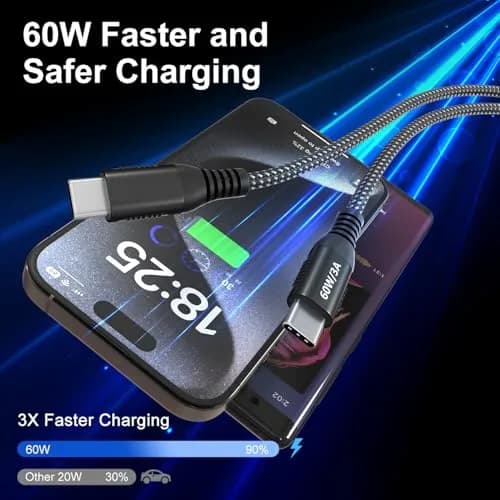 Bawanfa 20ft USB C to USB C Cable | 60W Fast Charging & Durable Braided Design thumbnail 3