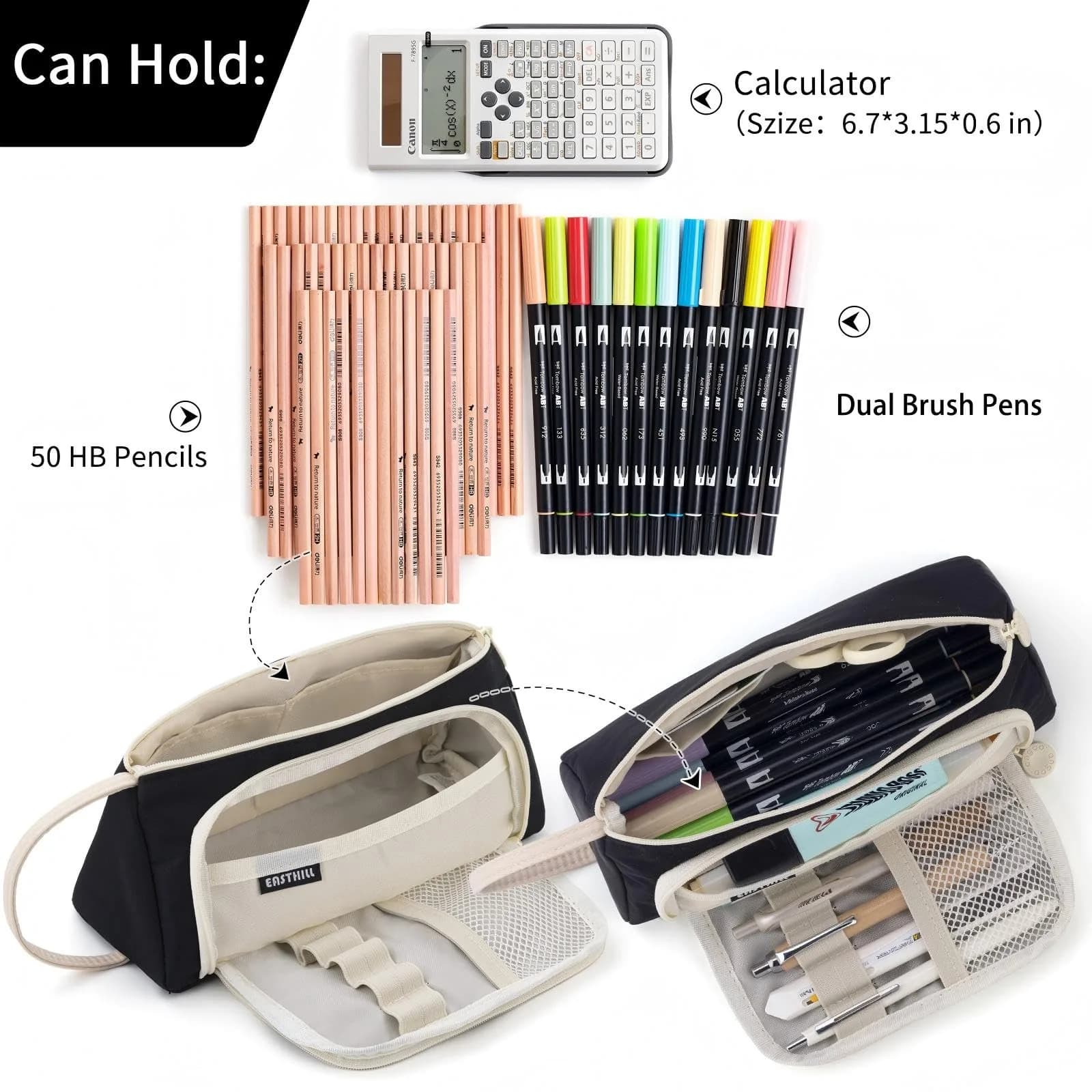 EASTHILL Large Capacity Pencil Case Organizer in XWK Black Polyester with Handheld Band - view 4