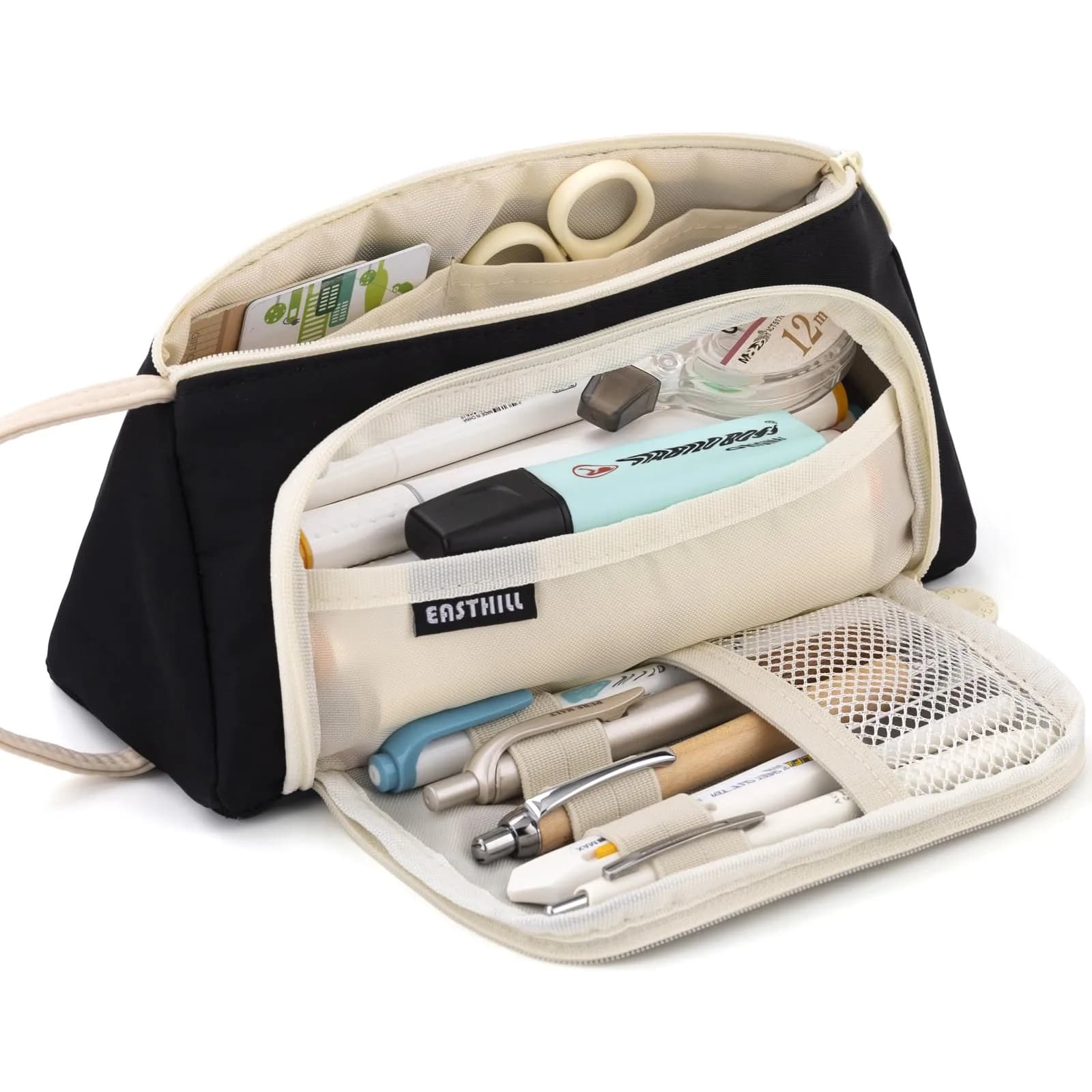 EASTHILL Large Capacity Pencil Case Organizer in XWK Black Polyester with Handheld Band - main product image