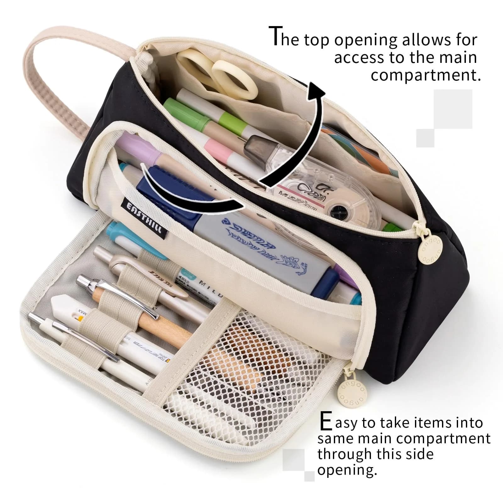 EASTHILL Large Capacity Pencil Case Organizer in XWK Black Polyester with Handheld Band - view 2