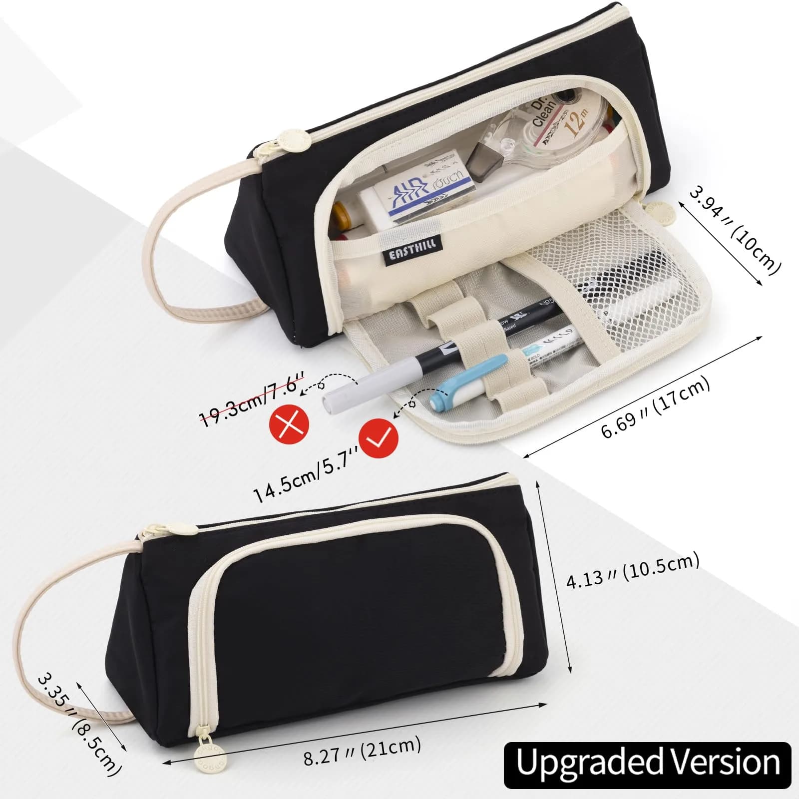 EASTHILL Large Capacity Pencil Case Organizer in XWK Black Polyester with Handheld Band - view 3
