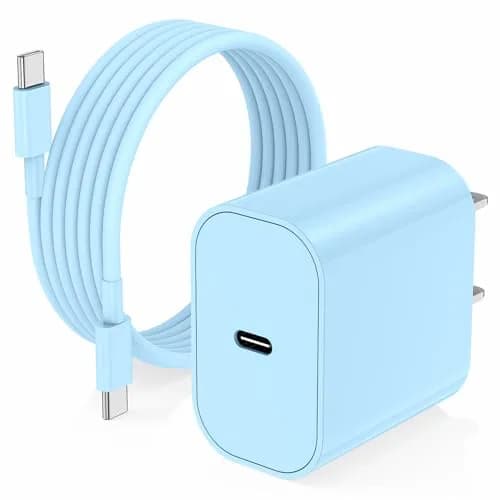 Cerdeti 20W USB-C PD Charger & 10ft Cable Set | Fast Charging for iPhone 17/16/15 Series, iPad, AirPods | 2.74m (10ft) Cable — Blue