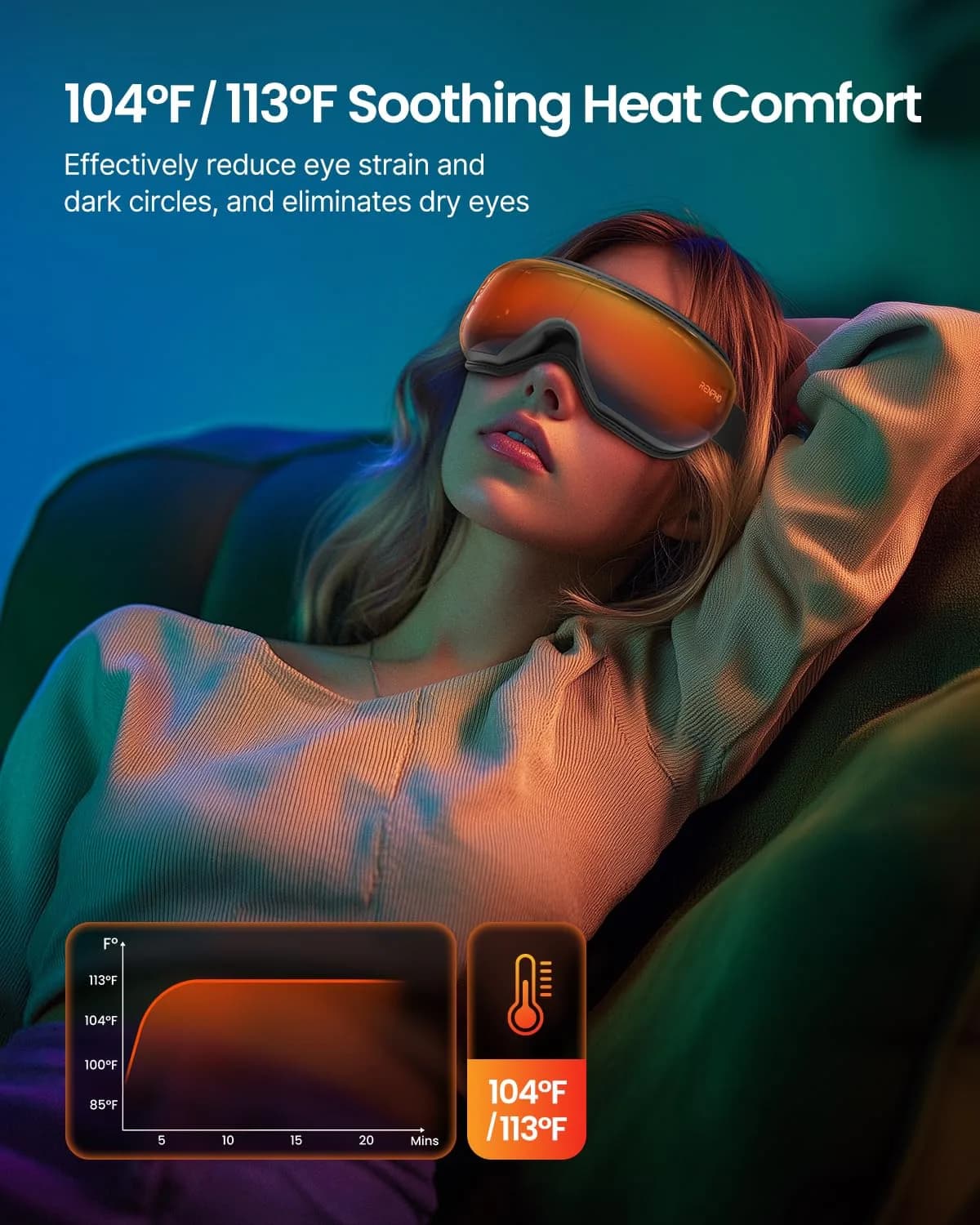 RENPHO Eyeris 1V Voice Control Eye Massager with Heat & Bluetooth Music | Gradient Green (1 Unit) - view 2