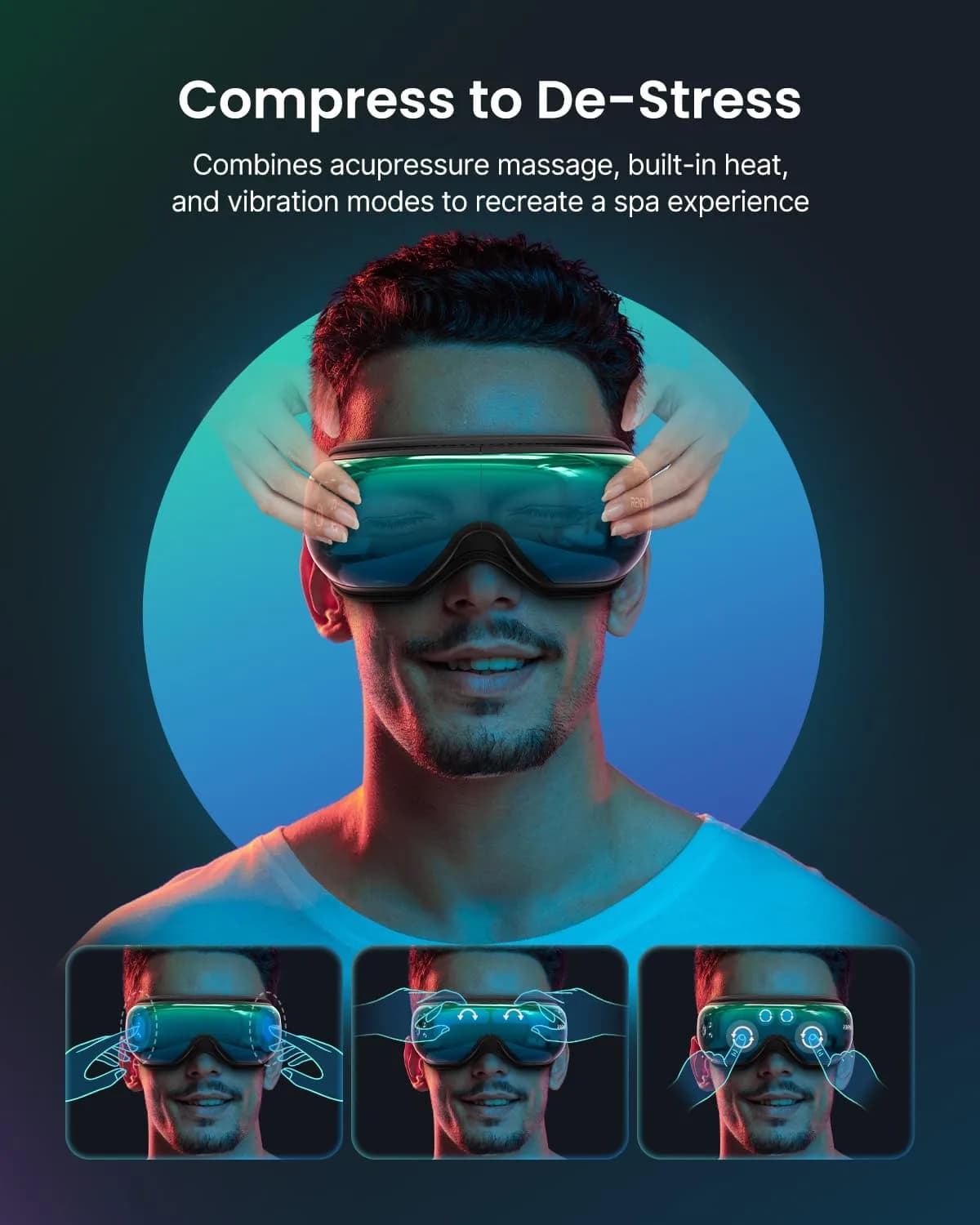 RENPHO Eyeris 1V Voice Control Eye Massager with Heat & Bluetooth Music | Gradient Green (1 Unit) - view 3