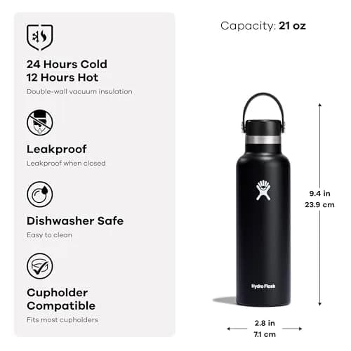 Hydro Flask 21 Oz Standard Mouth Water Bottle | Insulated Stainless Steel, Leakproof, Sandpiper Color thumbnail 3