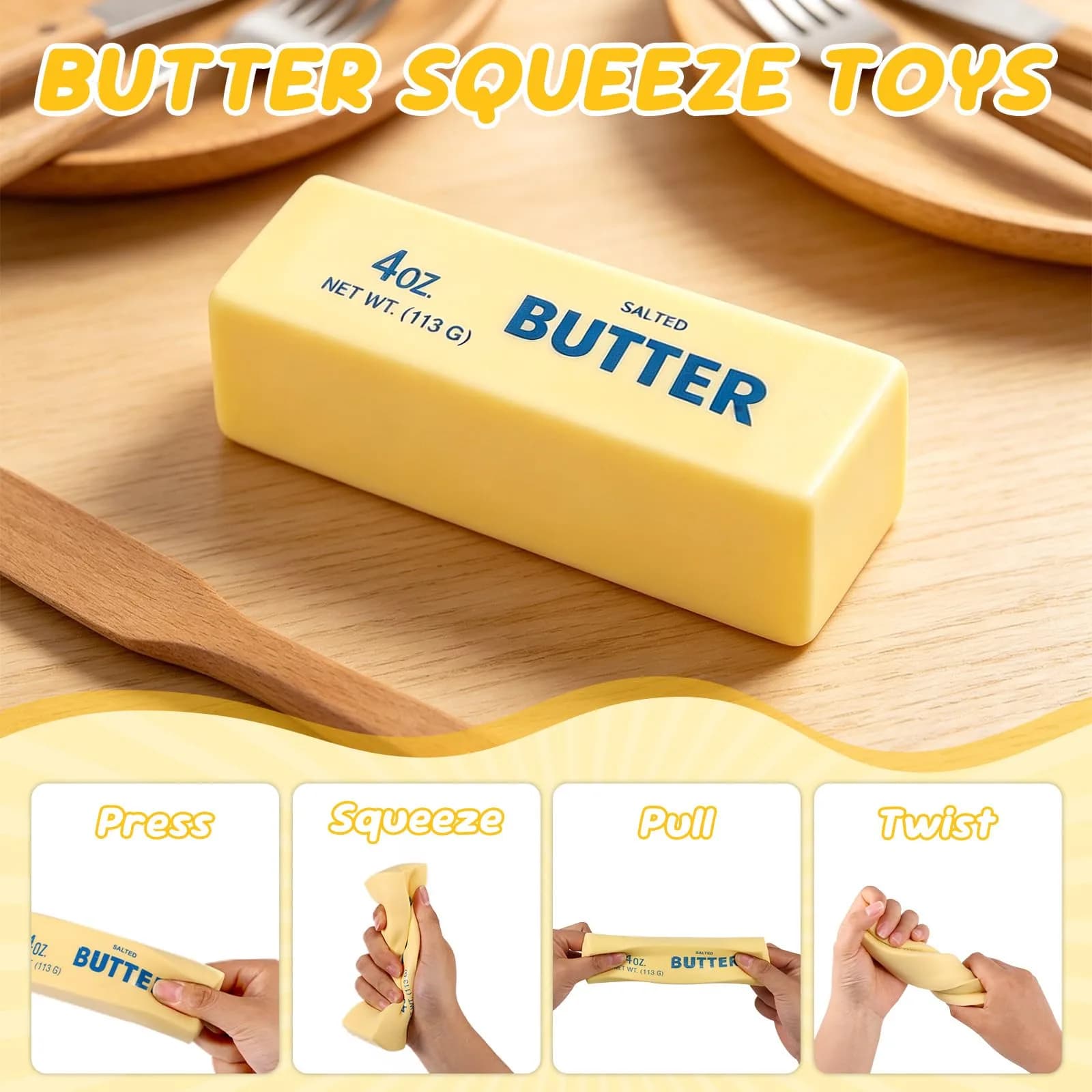 Lyreh Butter Stick Squeeze Toy Slow Rising Fidget Toy, Light Yellow (14x4x3.8cm) - view 3