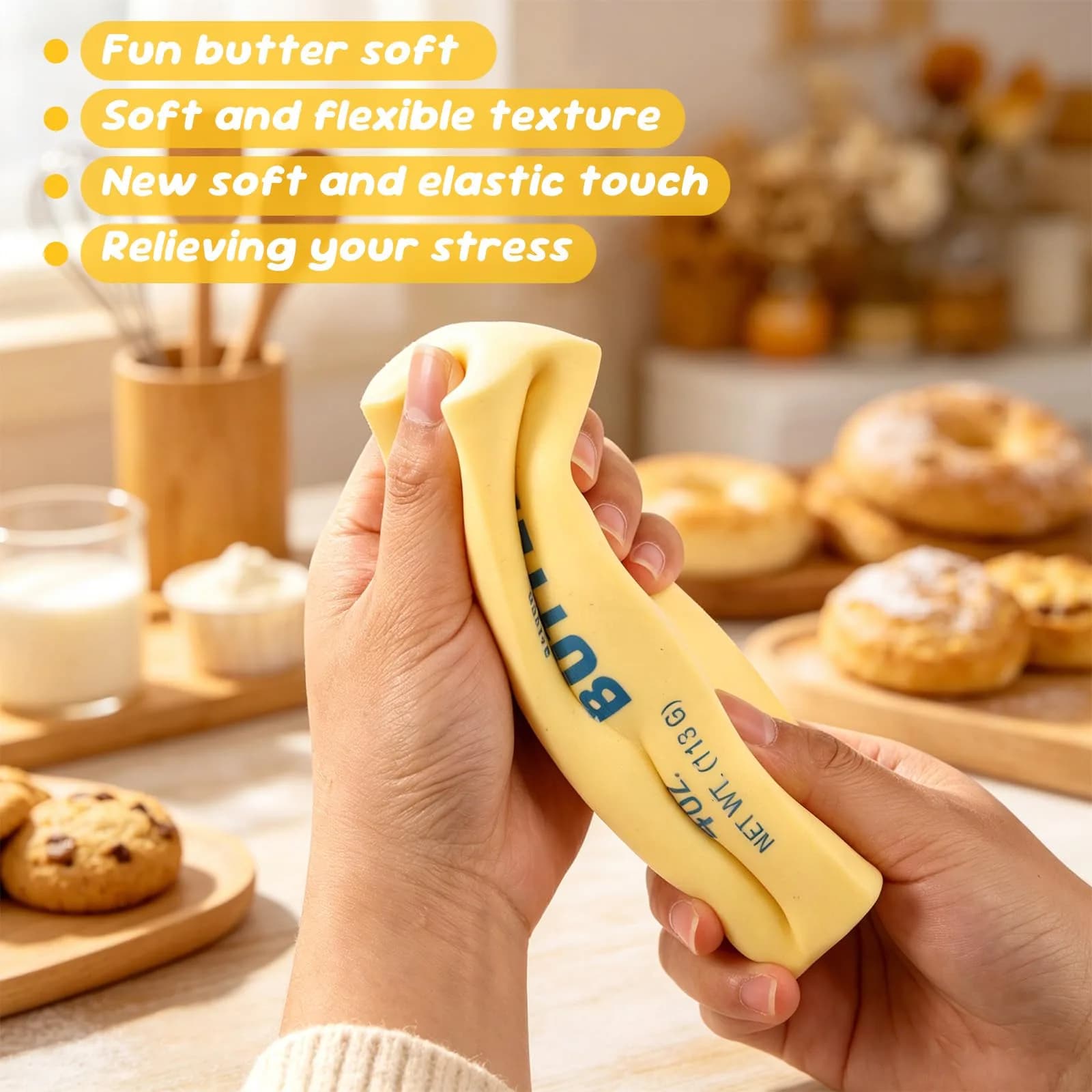Lyreh Butter Stick Squeeze Toy Slow Rising Fidget Toy, Light Yellow (14x4x3.8cm) - view 4