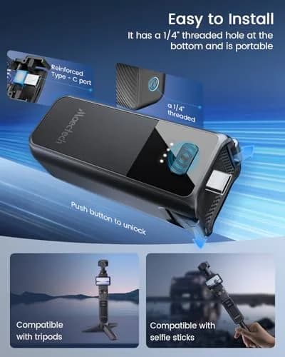 Maectech Fast Charging Battery Handle 2800mAh (10.36Wh) for DJI Osmo Pocket 3/4 | Extends Shooting Time by 132 Minutes thumbnail 4