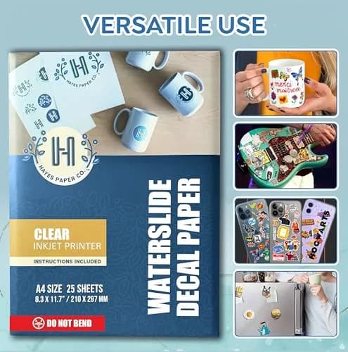 Hayes Waterslide Decal Paper for Inkjet Printers | 20+5 Free Clear A4 Sheets | Quick Dry, Strong Adhesion, Easy Application thumbnail 3