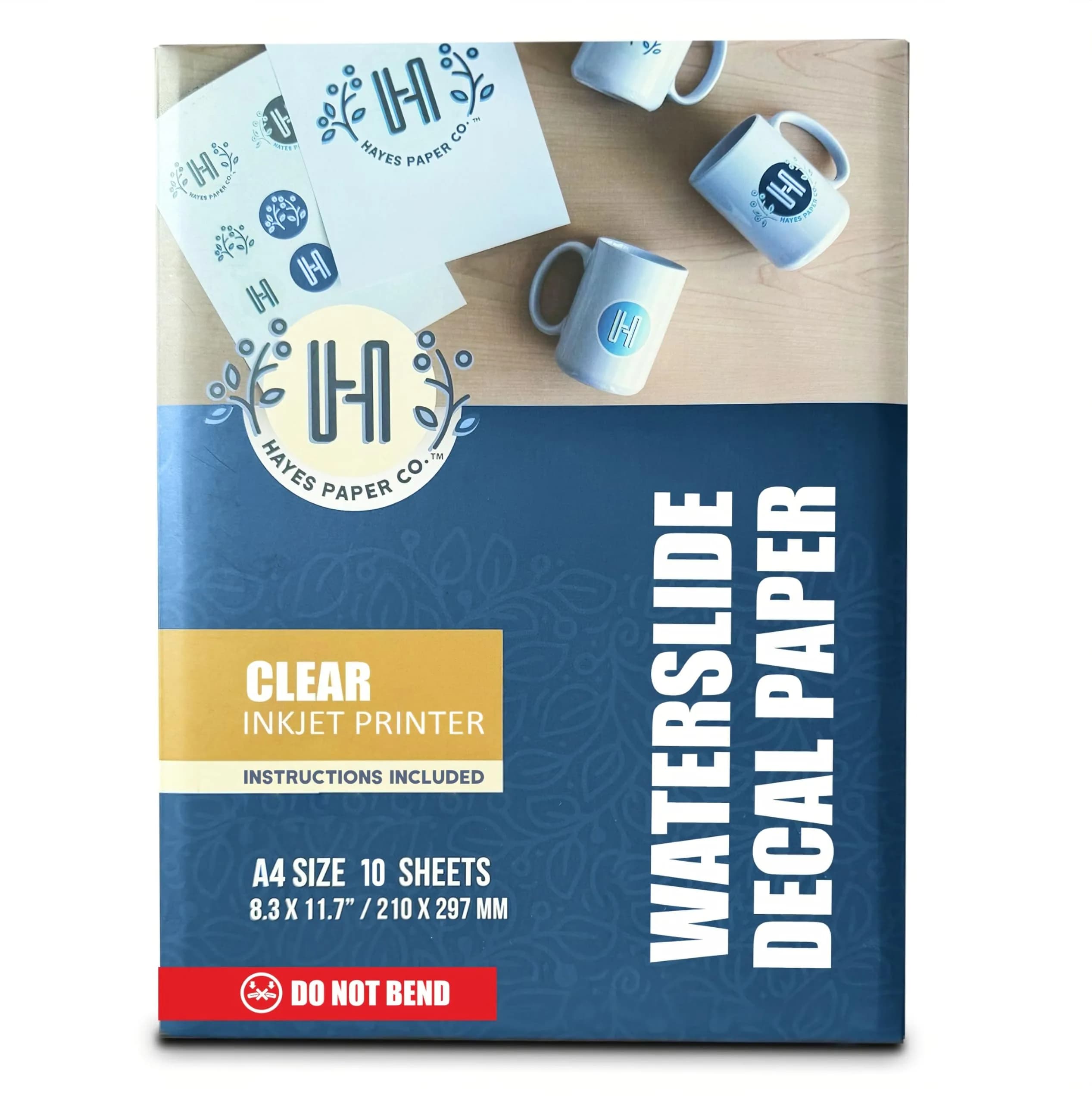 Hayes Waterslide Decal Paper for Inkjet Printers | 10 Clear A4 Sheets (8.25x11.7") | Quick Dry, Strong Adhesion, Easy Application | Premium Water Transfer Paper 200gsm for DIY Crafts