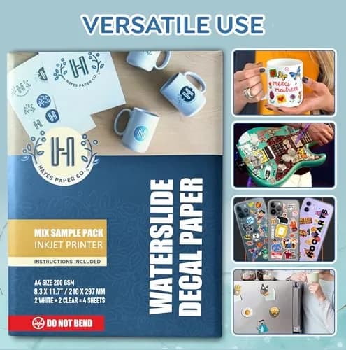 Hayes Waterslide Decal Paper for Inkjet Printers | 10 Clear A4 Sheets (8.25x11.7") | Quick Dry, Strong Adhesion, Easy Application | Premium Water Transfer Paper 200gsm for DIY Crafts thumbnail 5