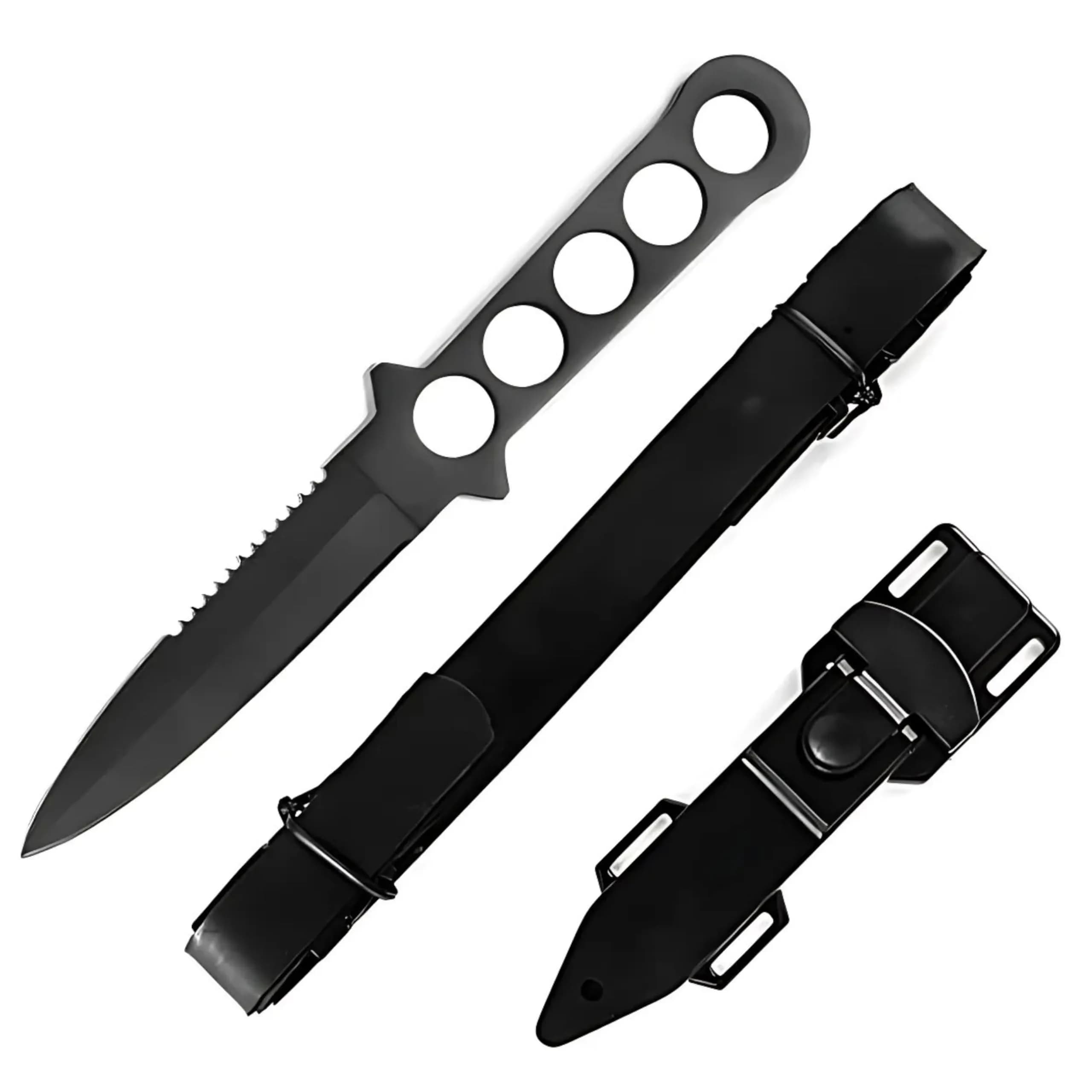 MASTER USA Diving Knife, 9-Inch Overall, 4.25-Inch Mirror Polish Blade, Stainless Steel Handle Leg Strap (Black) | 4.25-inch Blade, Full Tang