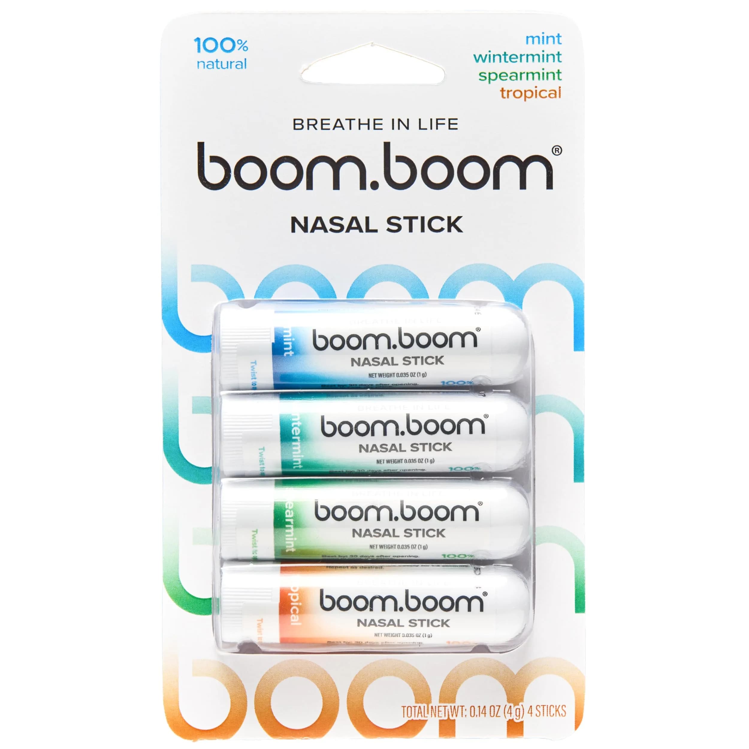 BoomBoom Nasal Stick, Variety 4 Pack | Essential Oils + Menthol Inhaler for Better Breathing — Clear