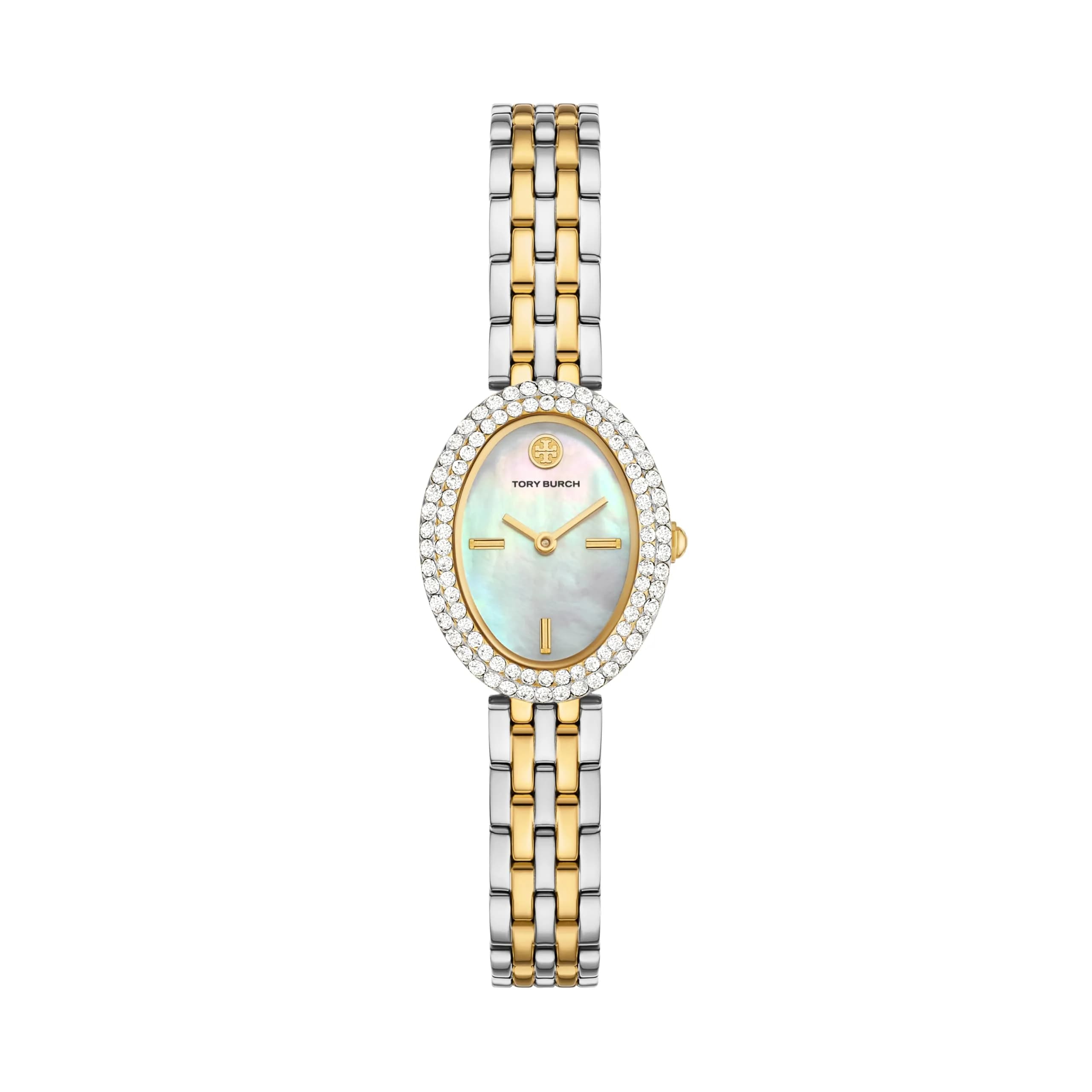 Tory Burch Women's Oval Two Tone Bracelet Watch 28mm | Mother-of-Pearl Dial & 30m Water Resistance — Two-Tone/MOP1