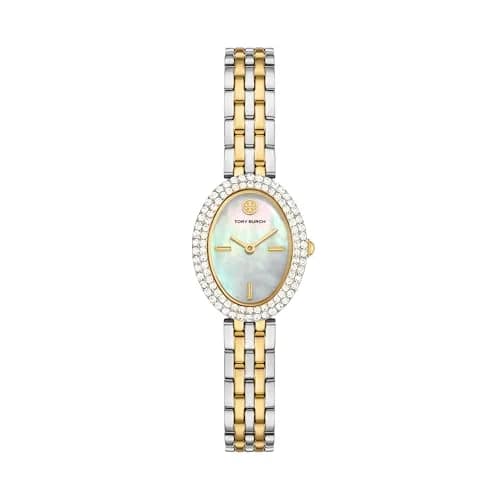 Tory Burch Women's Oval Two Tone Bracelet Watch 28mm | Mother-of-Pearl Dial & 30m Water Resistance thumbnail 1