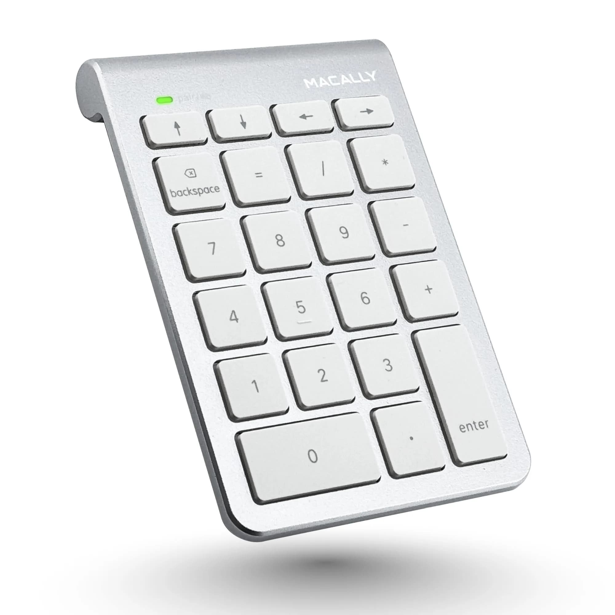 Macally Bluetooth Number Pad for Laptop - Wireless Numeric Keypad with Arrow & Function Keys, Silver (1 Unit)