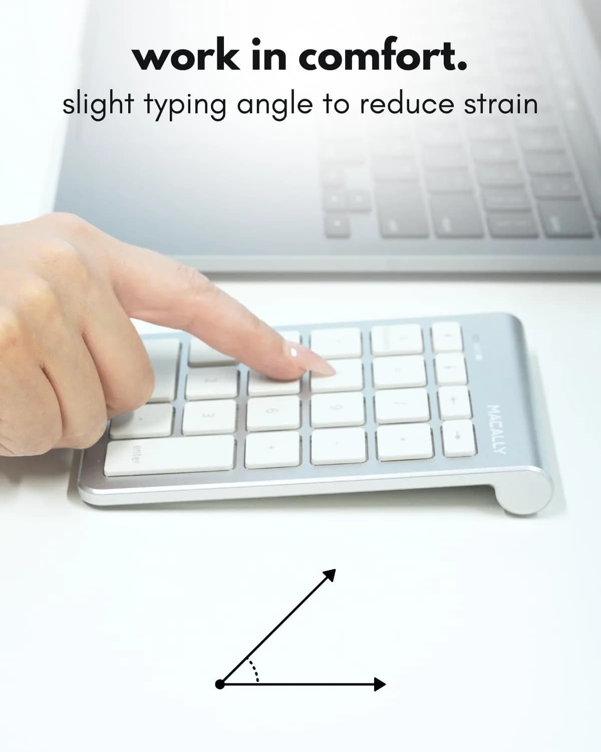 Macally Bluetooth Number Pad for Laptop - Wireless Numeric Keypad with Arrow & Function Keys, Silver (1 Unit) - view 5