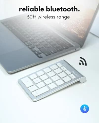 Macally Bluetooth Number Pad for Laptop - Wireless Numeric Keypad with Arrow & Function Keys, Silver (1 Unit) thumbnail 2
