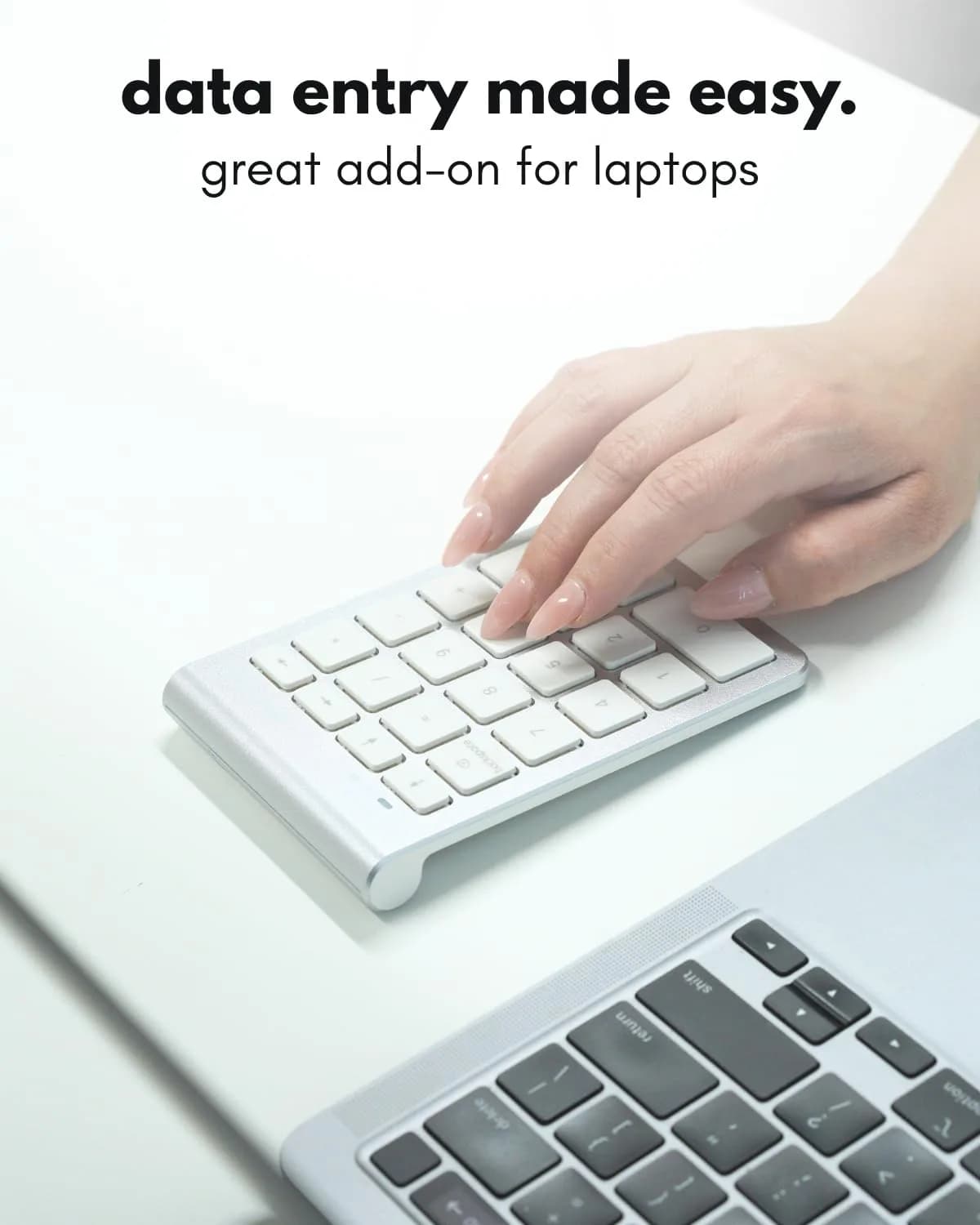 Macally Bluetooth Number Pad for Laptop - Wireless Numeric Keypad with Arrow & Function Keys, Silver (1 Unit) - view 4