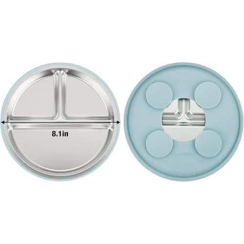 PandaEar Baby Feeding Set | Stainless Steel Plates & Bowls with Silicone Utensils | Toddler Tableware (Pink & Blue) thumbnail 4