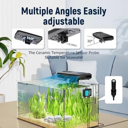 AQUASMITH Aquarium Chiller Fan with Temperature Control | Silent, Auto Start/Stop, 3-Speed Modes for Fish & Coral Tanks thumbnail 6