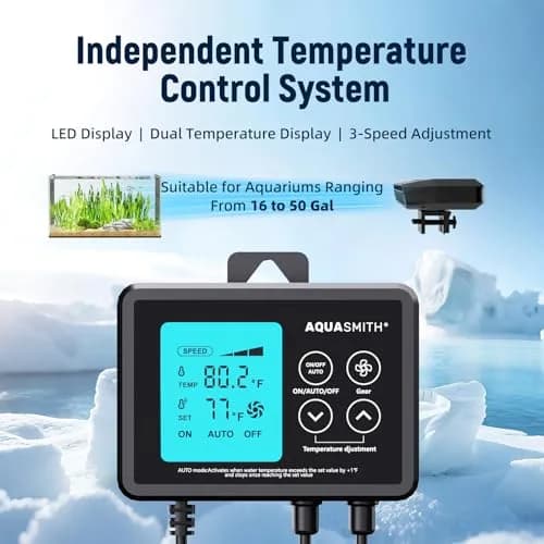 AQUASMITH Aquarium Chiller Fan with Temperature Control | Silent, Auto Start/Stop, 3-Speed Modes for Fish & Coral Tanks thumbnail 3