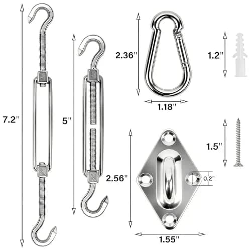 YOFIT 44 Pcs Shade Sail Hardware Kit 5 Inch | 304 Stainless Steel Turnbuckles & Brackets for Triangle/Rectangle Sails thumbnail 3