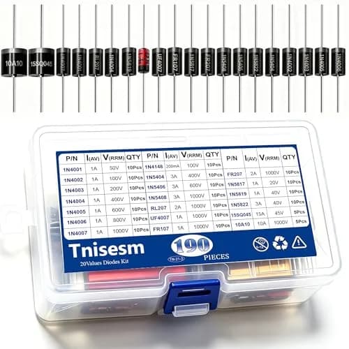 Tnisesm 20 Values Diodes Kit 190 Pcs | Rectifier, Schottky, Fast Recovery, Switching Diodes Assortment thumbnail 1