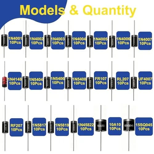 Tnisesm 20 Values Diodes Kit 190 Pcs | Rectifier, Schottky, Fast Recovery, Switching Diodes Assortment thumbnail 2