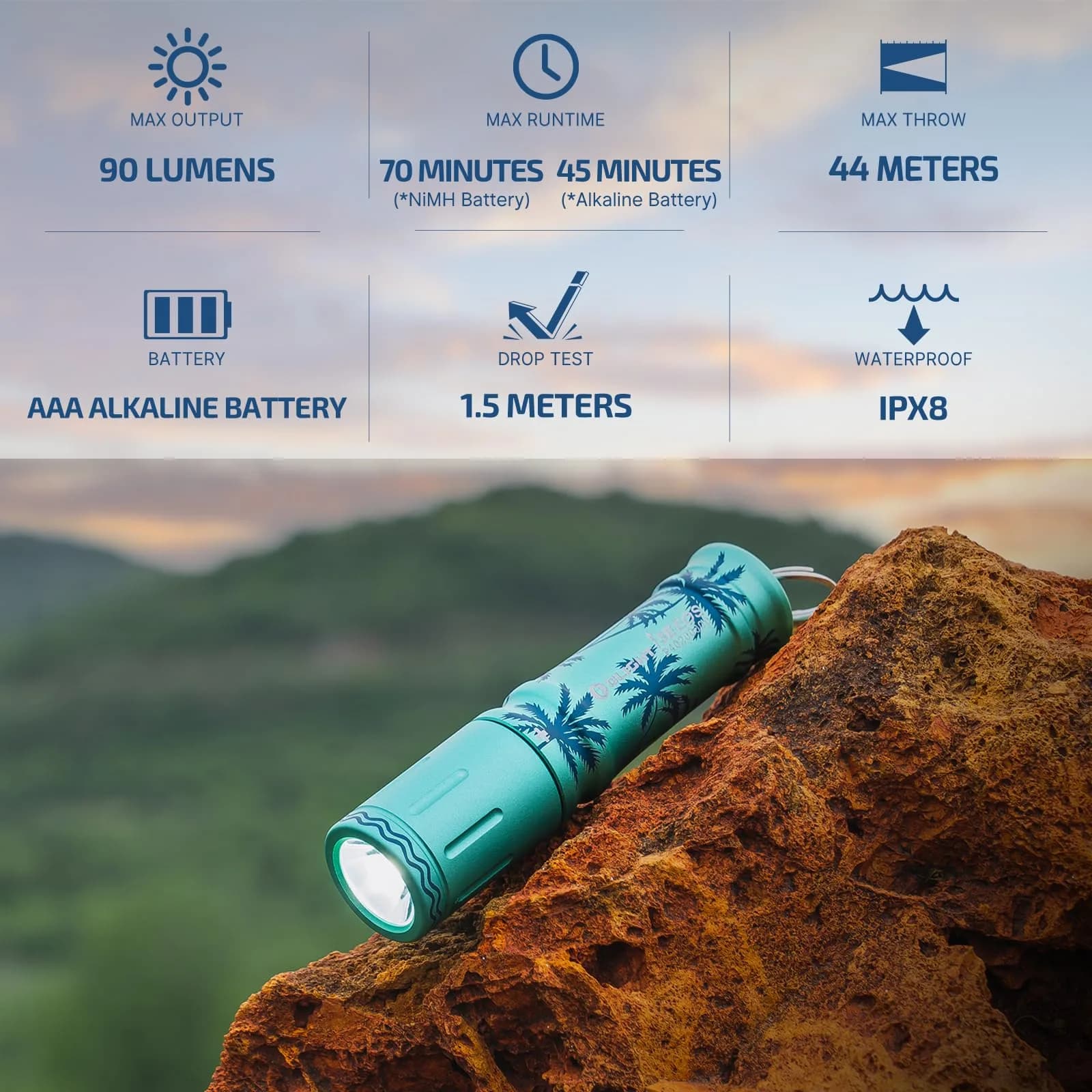 OLIGHT i3E EOS Summer Palm Keychain Flashlight - 90 Lumens Compact EDC Light - view 2