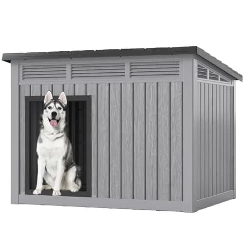 Fancyango Large Dog House with Weatherproof Roof for Indoor & Outdoor Use - Big Dog House for Large Medium Dogs (42.8" L x 33" W x 31.5" H) Grey thumbnail 1