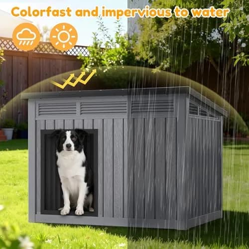 Fancyango Large Dog House with Weatherproof Roof for Indoor & Outdoor Use - Big Dog House for Large Medium Dogs (42.8" L x 33" W x 31.5" H) Grey thumbnail 5