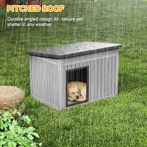 Fancyango Large Dog House with Weatherproof Roof for Indoor & Outdoor Use - Big Dog House for Large Medium Dogs (42.8" L x 33" W x 31.5" H) Grey thumbnail 6