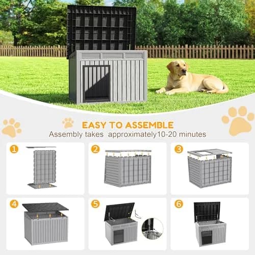Fancyango Large Dog House with Weatherproof Roof for Indoor & Outdoor Use - Big Dog House for Large Medium Dogs (42.8" L x 33" W x 31.5" H) Grey thumbnail 7