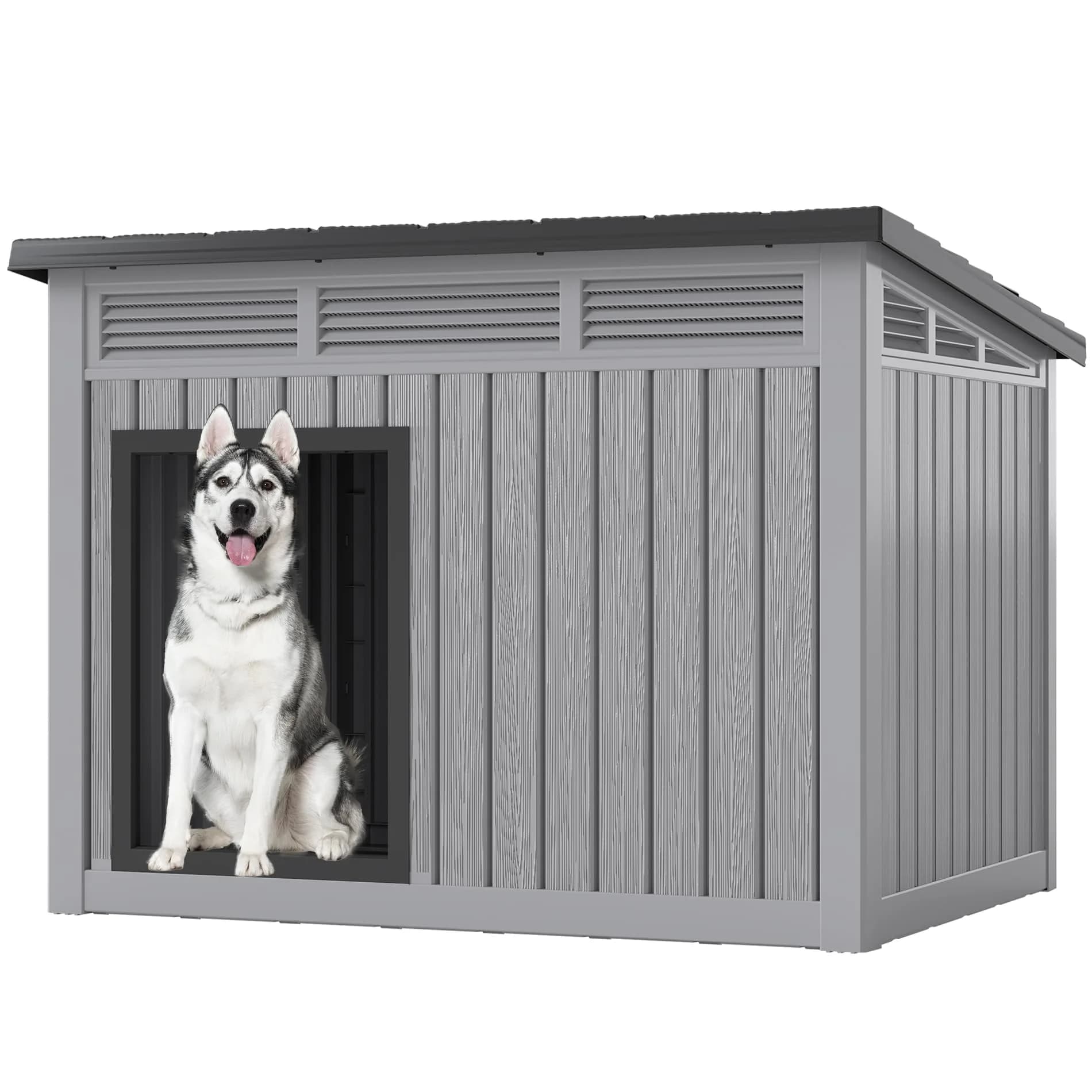 Fancyango Large Dog House with Weatherproof Roof for Indoor & Outdoor Use - Big Dog House for Large Medium Dogs (42.8" L x 33" W x 31.5" H) Grey