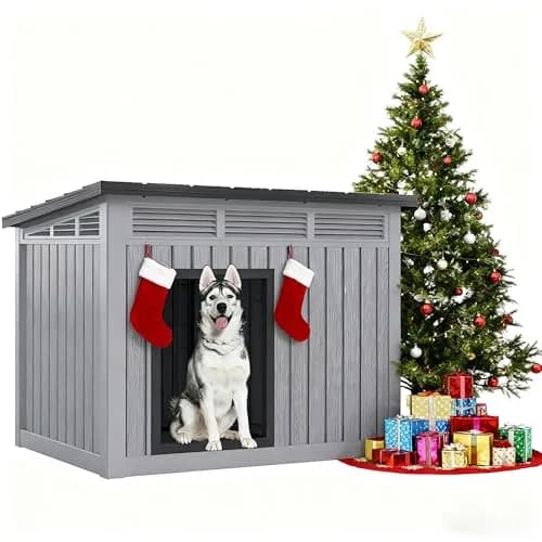 Fancyango Large Dog House with Weatherproof Roof for Indoor & Outdoor Use - Big Dog House for Large Medium Dogs (42.8" L x 33" W x 31.5" H) Grey thumbnail 9