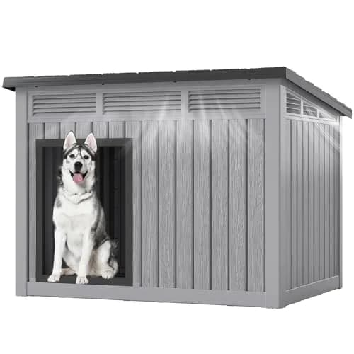 Fancyango Large Dog House with Weatherproof Roof for Indoor & Outdoor Use - Big Dog House for Large Medium Dogs (42.8" L x 33" W x 31.5" H) Grey thumbnail 2
