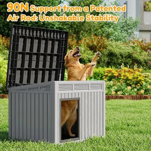 Fancyango Large Dog House with Weatherproof Roof for Indoor & Outdoor Use - Big Dog House for Large Medium Dogs (42.8" L x 33" W x 31.5" H) Grey thumbnail 3