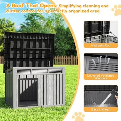 Fancyango Large Dog House with Weatherproof Roof for Indoor & Outdoor Use - Big Dog House for Large Medium Dogs (42.8" L x 33" W x 31.5" H) Grey thumbnail 4