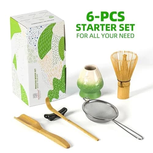 TEANAGOO Matcha Whisk Set,100 Prongs with Green Holder,6-PCS Traditional Starter Kit,Chashaku & Tea Spoon, Bamboo for Frothy Matcha thumbnail 6